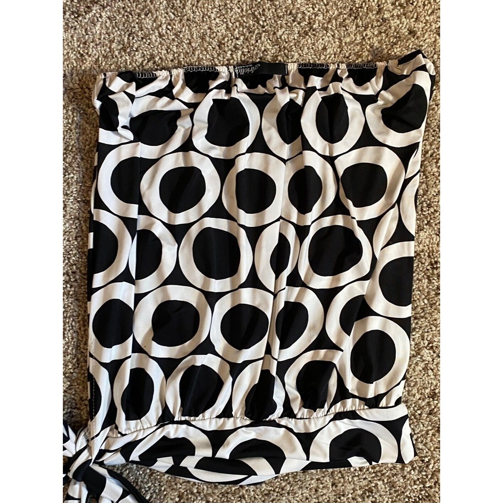 Ariella Black & White Circle Print Strapless Tie Top Blouse OS Summer Top